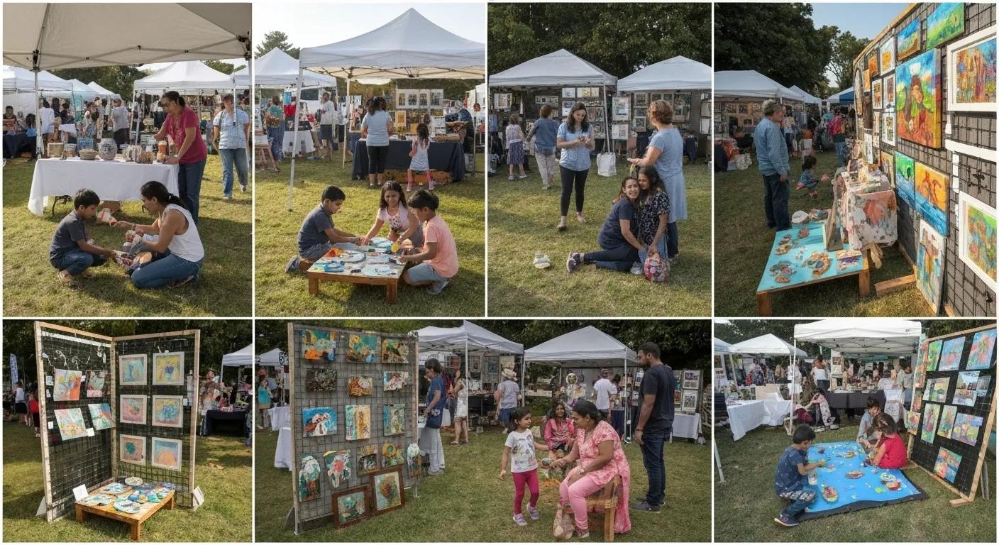 Vibrant community festival in Rockport with local art displays and families enjoying the festivities