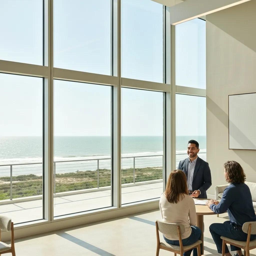 Real estate professional guiding clients through property listings in Rockport, Texas